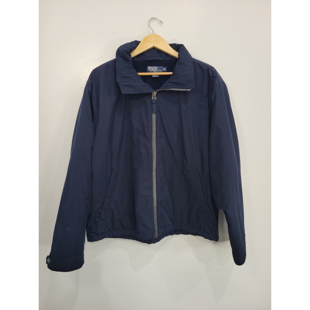 Vtg Polo Ralph Lauren Mens XL Navy Blue Fleece Lined‎ Windbreaker Jacket Hooded
